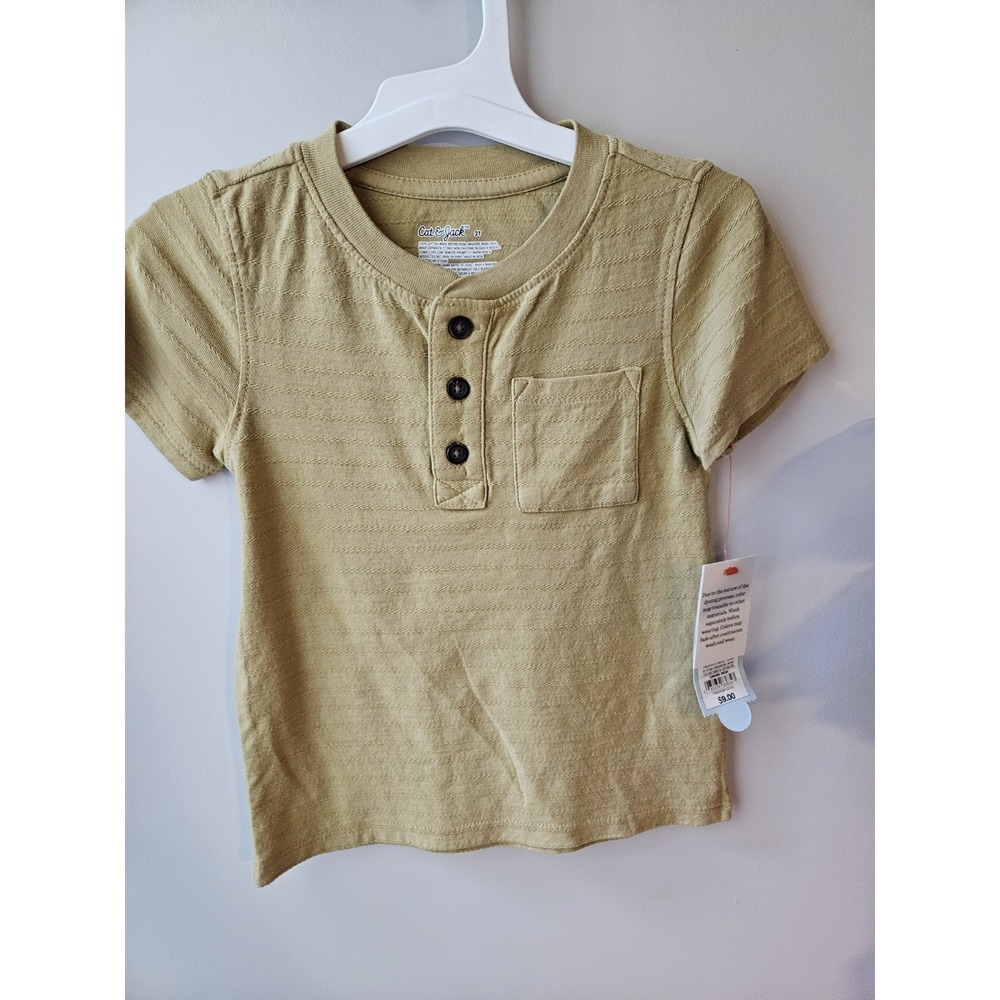 Cat&Jack Toddler Boys Beige‎ Half Button Upshort Sleeve Shirt Sz 2t